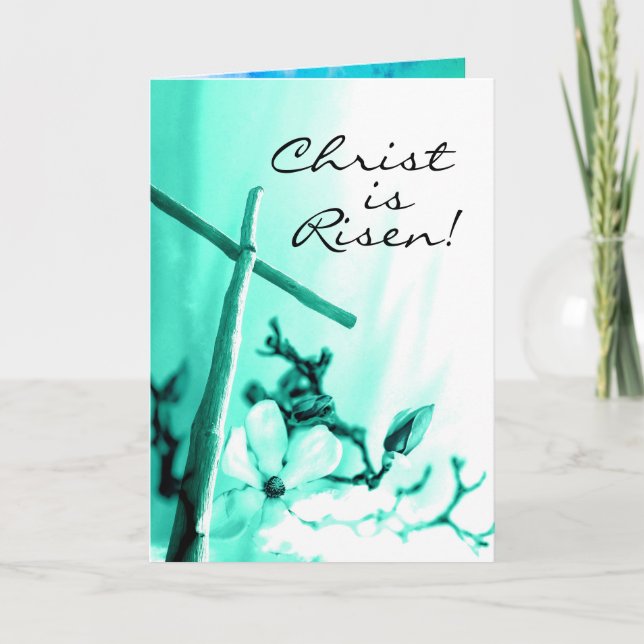 Cartão De Festividades Cristo é Risen Paschal Saudação Cruz e Flores (Frente)