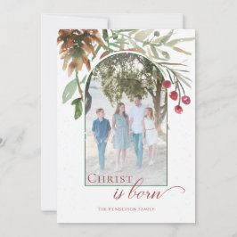 Cartão De Festividades Cristo Nevado é Nascido Foto de Natal Religiosa