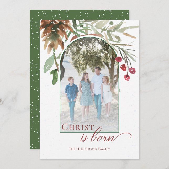 Cartão De Festividades Cristo Nevado é Nascido Foto de Natal Religiosa (Frente/Verso)