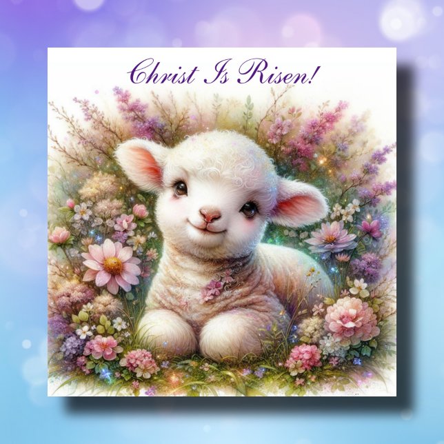 Cartão De Festividades Cristo Risen Páscoa Lamb Floral Christian (Criador carregado)
