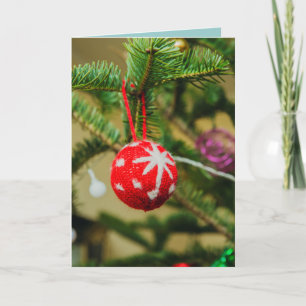 Cartão De Festividades Crochet red Christmas bauble