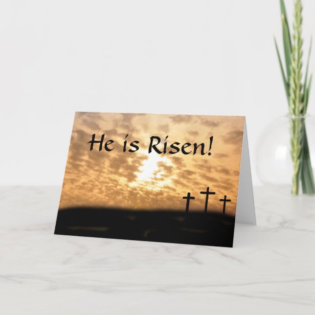Cartão De Festividades Crosses and Sunset "He Is Risen" Greeting Card (Frente)