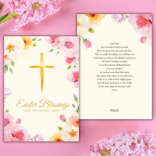 Cartão De Festividades Crucifixo Católico Aquarela Bênçãos Páscoas Oração (Watercolor Catholic Cross Easter Blessings Prayer Holiday Card)