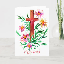 Cartão De Festividades Cruz aquarela e flores personalizadas Páscoa