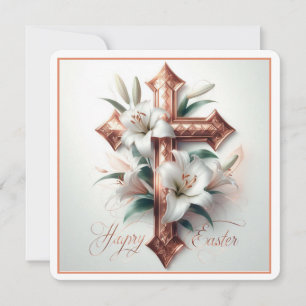 Cartão De Festividades Cruz da Páscoa com Lírios
