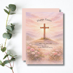 Cartão De Festividades Cruz de Madeira Aquarela Aleluia Feliz Páscoa