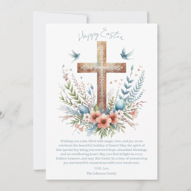Cartão De Festividades Cruz de Páscoa Aquarela Personalizada (Frente)
