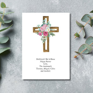 Cartão De Festividades Cruz de Páscoa Rosa Floral Religiosa Cristã