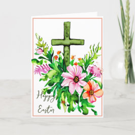 Cartão De Festividades Cruz floral aquarela Páscoa customizada
