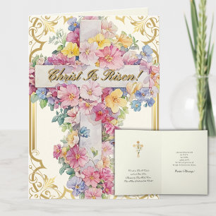 Cartão De Festividades Cruz Floral da Páscoa Cristo Ressuscitou Oração