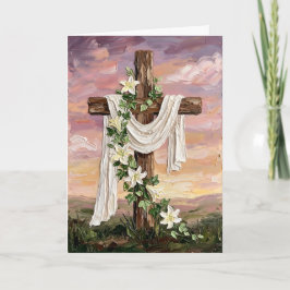 Cartão De Festividades Cruz inspiradora de Páscoa Lírios Brancos Pintura 