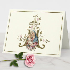 Cartão De Festividades Cruz Mariana Floral Católica Mãe Abençoada Jesus