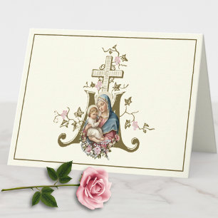Cartão De Festividades Cruz Mariana Floral Católica Mãe Abençoada Jesus