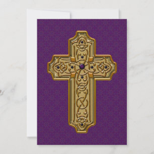Cartão De Festividades Cruz Metálica Dourada Fundo Decorativo Roxo