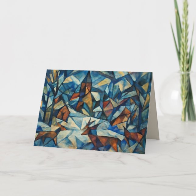 Cartão De Festividades Cubist Expressionist Winter Village Greeting Card (Frente)