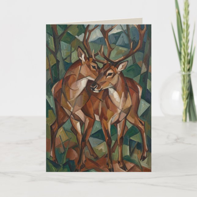 Cartão De Festividades Cubist Style Reindeer Greeting Card (Frente)