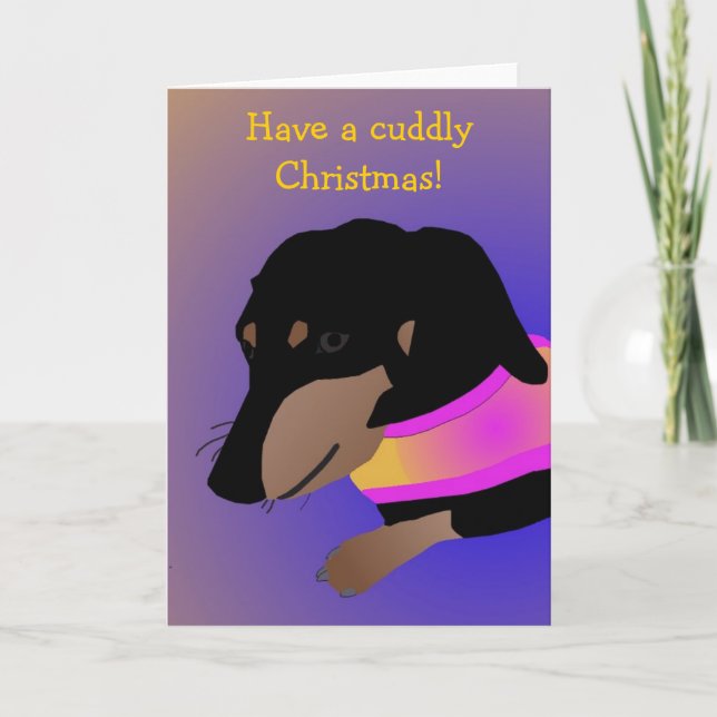Cartão De Festividades Cuddly Dachshund Christmas Card (Frente)