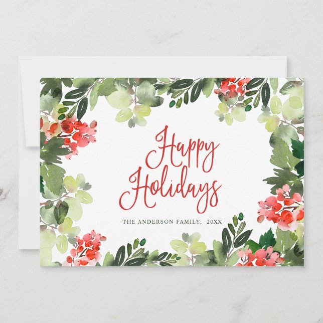 Cartão De Festividades Cumprimentos de Natal da Baga de Azevinho Festivo (Frente)