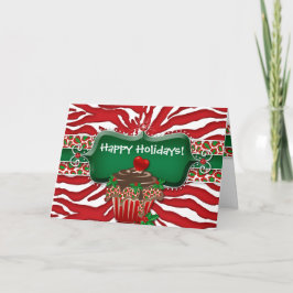 Cartão De Festividades Cupcake Coração Zebra Leopard do Natal Ruby