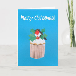 Cartão De Festividades Cupcake de Natal com Robin Redbreast