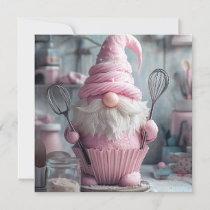 Cartão De Festividades Cupcake Gnomo Rosa Adorável