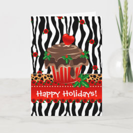 Cartão De Festividades Cupcake Zebra do Natal Coração Leopardo