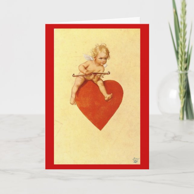 Cartão De Festividades Cupid on a Heart Valentine - Card (Frente)