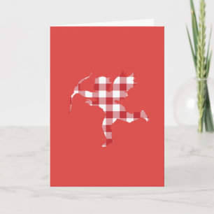Cartão De Festividades Cupido de Xadrez Vermelho