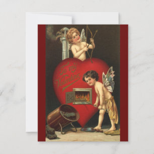 Cartão De Festividades Cupido do Dia dos Namorados Vintage, Anjos Amor Ar