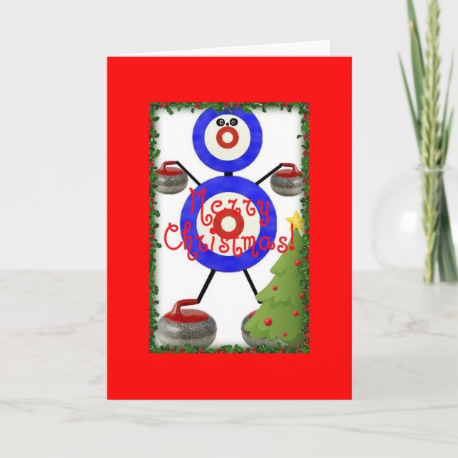 Cartão De Festividades Curling Christmas Cartoon (Frente)