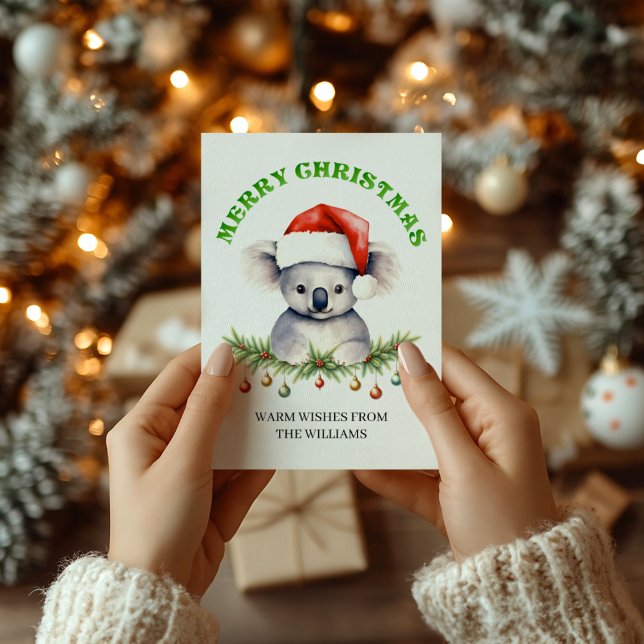Cartão De Festividades Custom Aussie Wildlife Koala Family Christmas Card (Criador carregado)