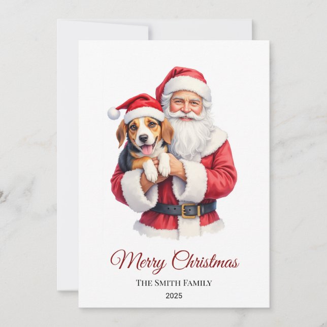 Cartão De Festividades Custom Beagle Dog Santa Claus Christmas (Frente)