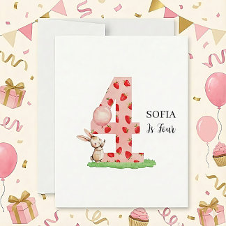 Cartão De Festividades Custom Bunny 4th Birthday Card for Daughter Girl