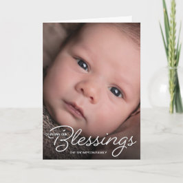 Cartão De Festividades Custom Christmas Blessings introducing Baby Photo