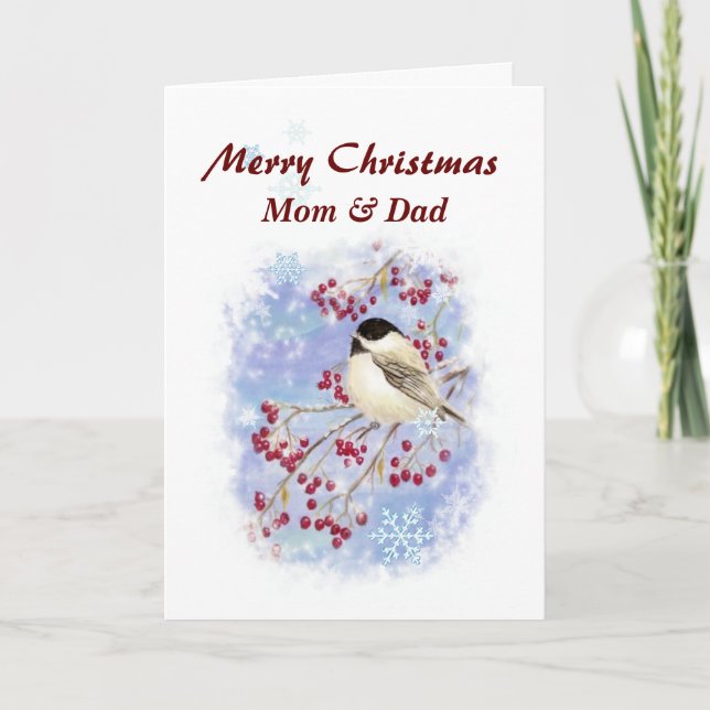 Cartão De Festividades Custom Christmas Chickadee Winter Bird Scripture (Frente)