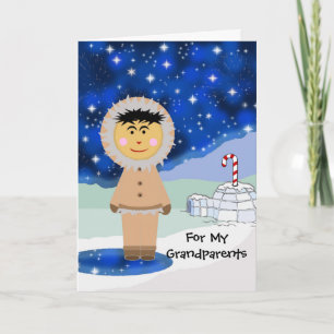 Cartão De Festividades Custom Christmas for Grandparents, Cute Inuit