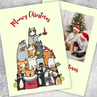 Cartão De Festividades Custom Cute Meowy Christmas Cartoon Cats Photo