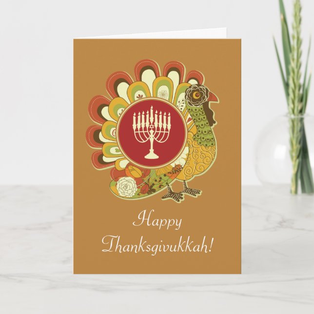 Cartão De Festividades Custom Decorative Turkey Menorah (Frente)