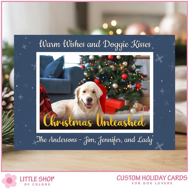 Cartão De Festividades Custom Dog Photo Christmas Unleashed (Criador carregado)