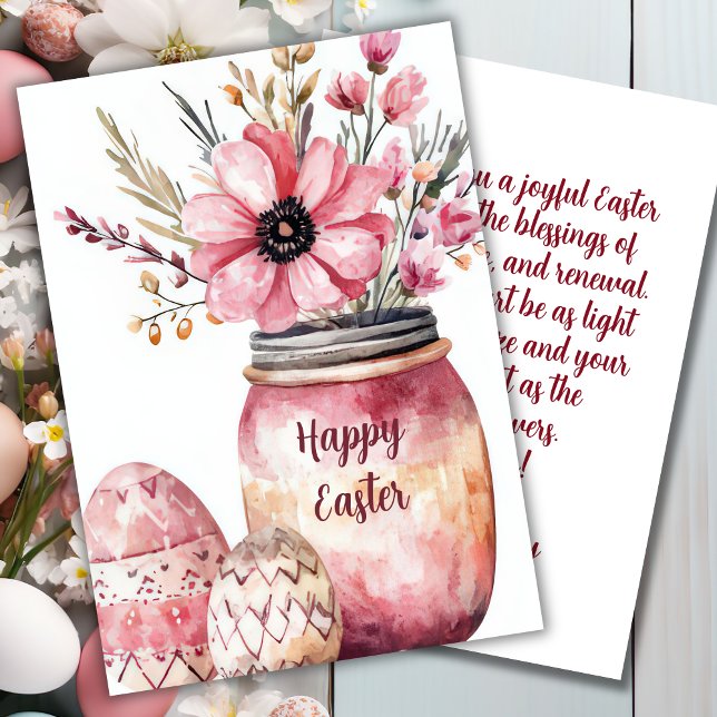Cartão De Festividades Custom Easter Card with Easter Eggs and Flowers (Criador carregado)