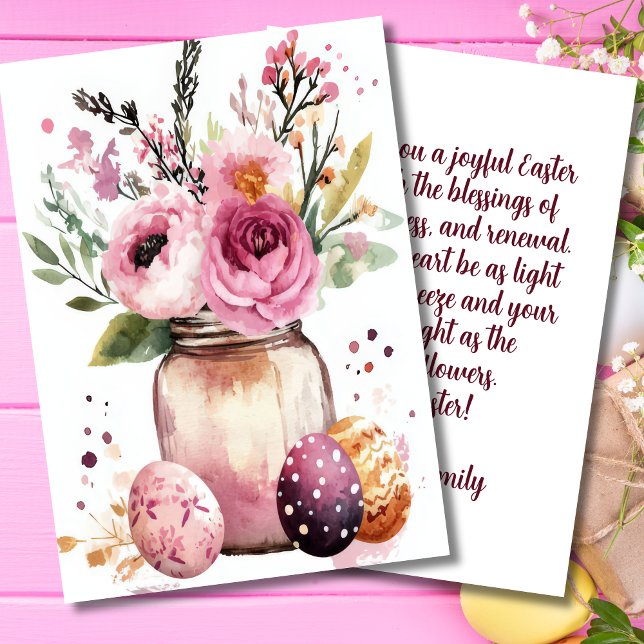 Cartão De Festividades Custom Easter Card with Easter Eggs and Flowers (Criador carregado)