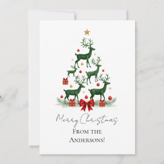 Cartão De Festividades Custom Elegant Reindeer Tree Christmas Card