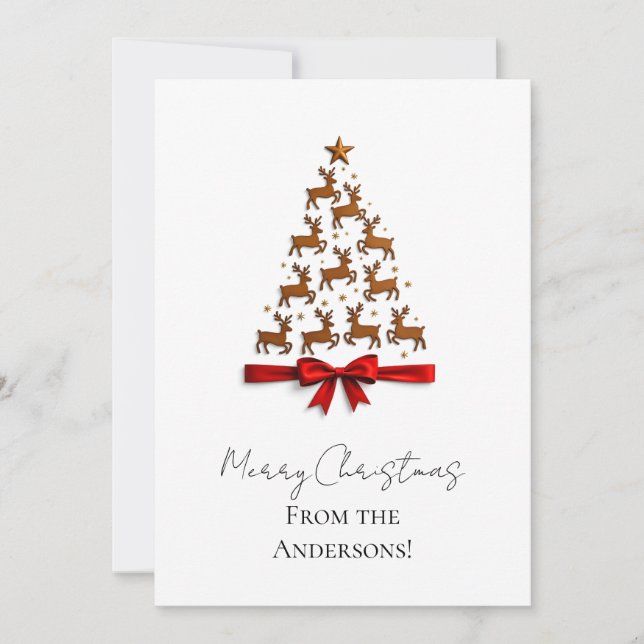Cartão De Festividades Custom Elegant Reindeer Tree Christmas Card (Frente)