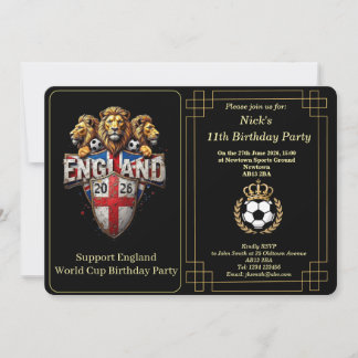 Cartão De Festividades Custom England Soccer Team 3 Lions Birthday Invite