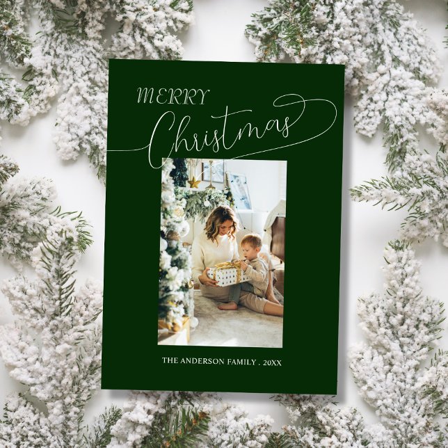 Cartão De Festividades Custom family photo elegant merry christmas Card (Criador carregado)