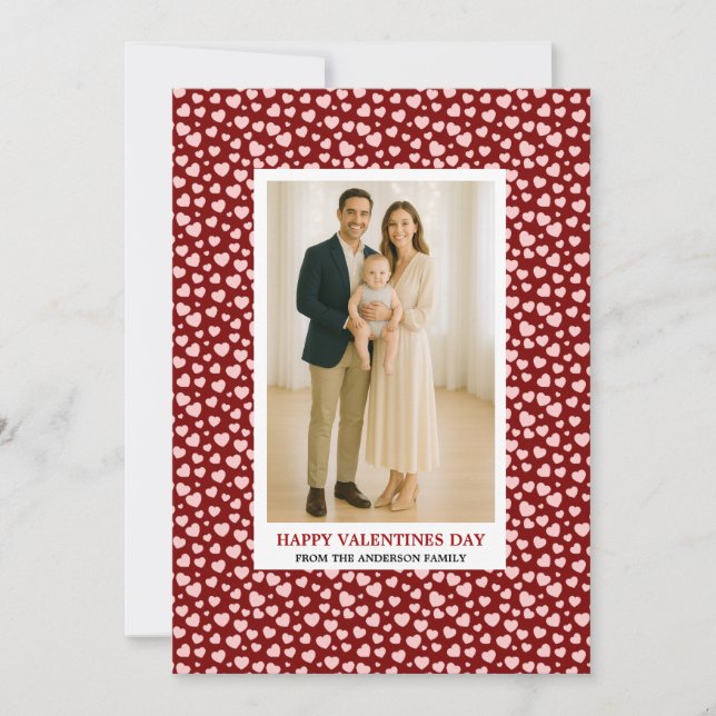 Cartão De Festividades Custom Family Photo Hearts Pattern Valentine's Day (Frente)
