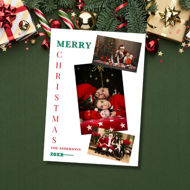 Cartão De Festividades Custom family photos merry christmas Card (Criador carregado)