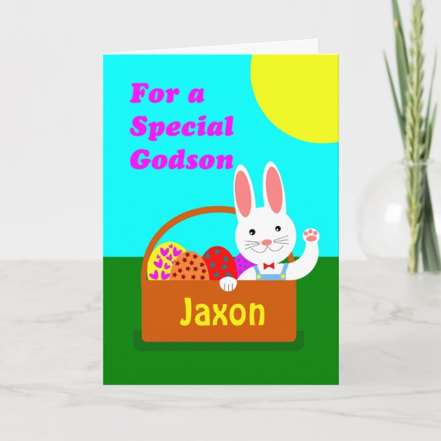 Cartão De Festividades Custom Front Easter for Godson, Cute Bunny (Frente)