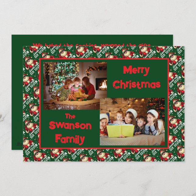 Cartão De Festividades Custom Funny Christmas Card with Family Greeting  (Frente/Verso)