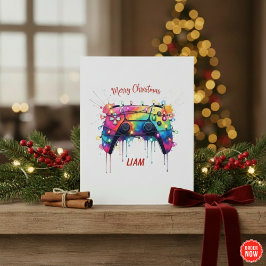 Cartão De Festividades Custom Gamer Christmas Card With Game Controller